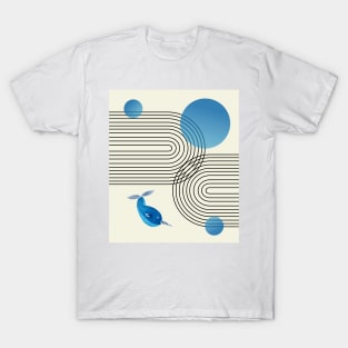 Stripes, Narwhal and Blue Circles Composition (Rainbow and Sun Abstraction) T-Shirt